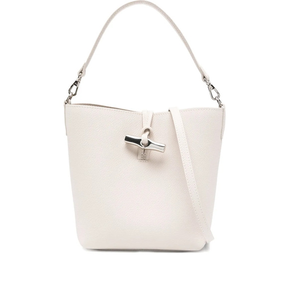 Longchamp Le Roseau Clasp-Detail White Leather Small Bucket Bag - Picture 1 of 13